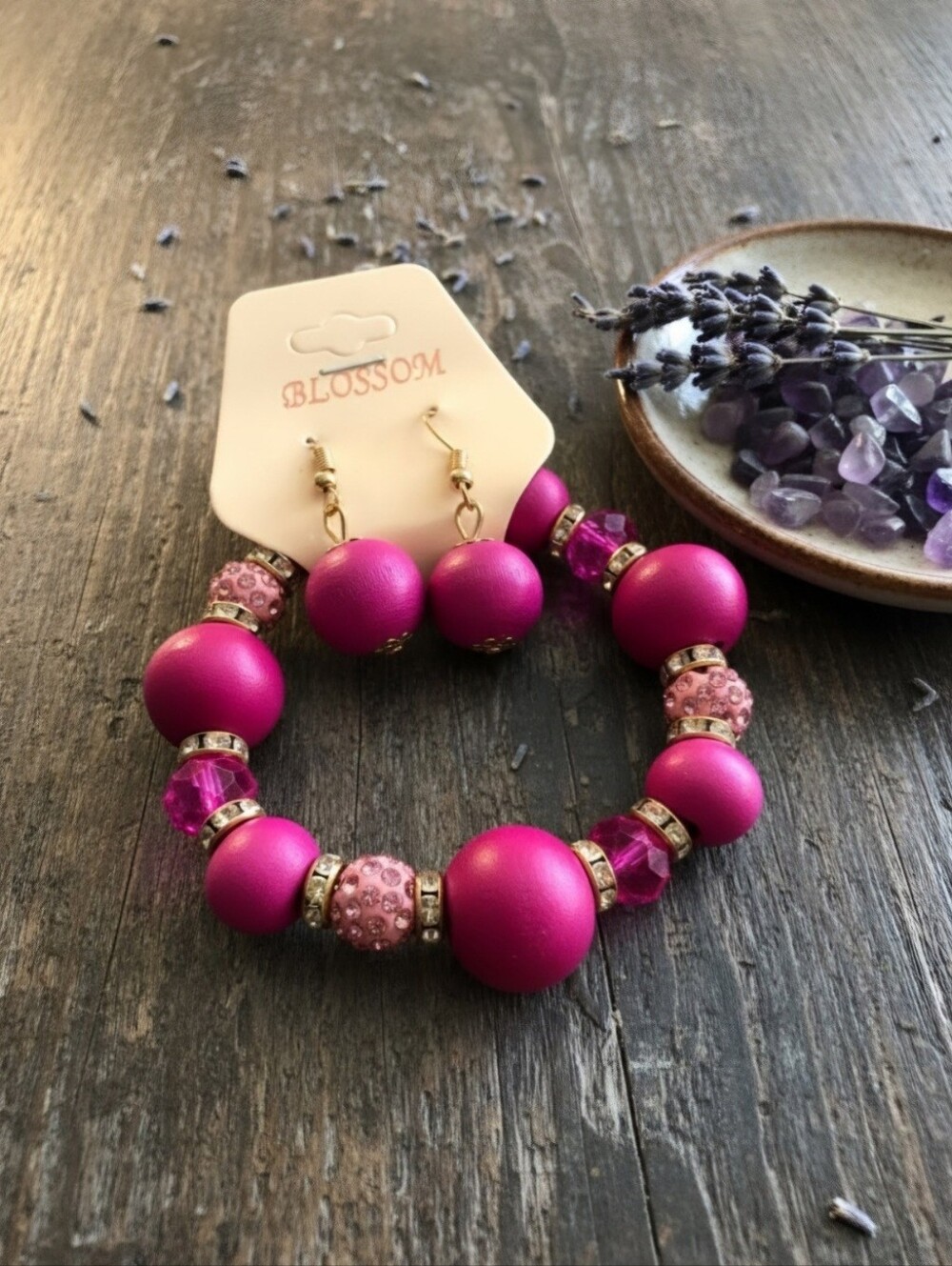 Blossom Hot Pink Chunky Bead Statement Bracelet & Earring Set